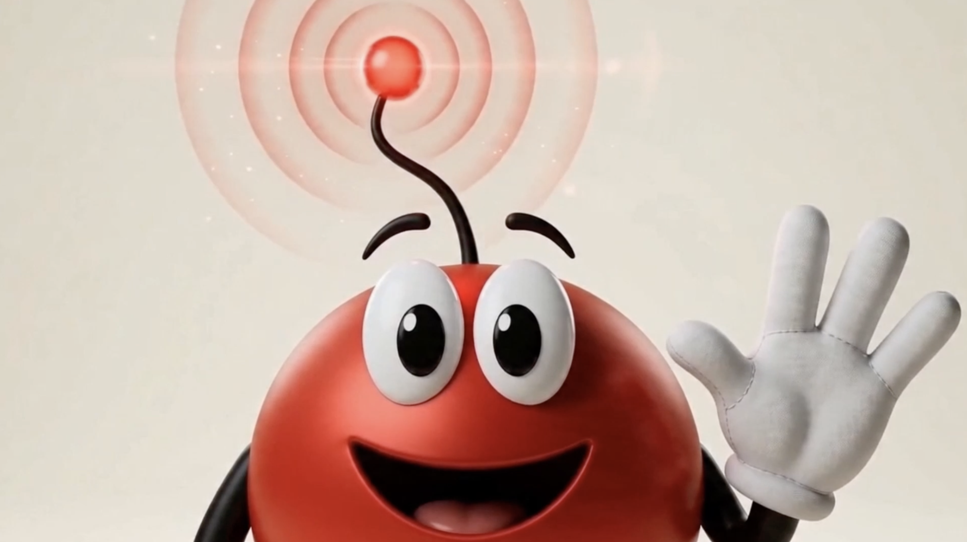Boss, the red Little Man, waving with his antenna transmitting